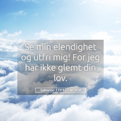 Picture 05 - Salmene 119:153 NORSK - Se min elendighet og utfri mig! For jeg har ikke - Bible Verse Picture
