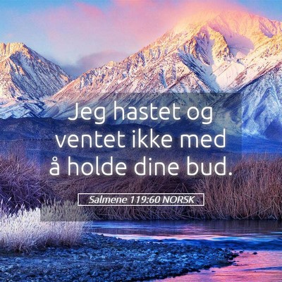 Picture 05 - Salmene 119:60 NORSK - Jeg hastet og ventet ikke med å holde dine - Bible Verse Picture