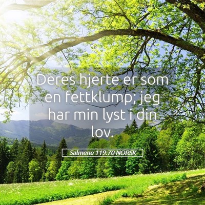 Picture 05 - Salmene 119:70 NORSK - Deres hjerte er som en fettklump; jeg har min - Bible Verse Picture