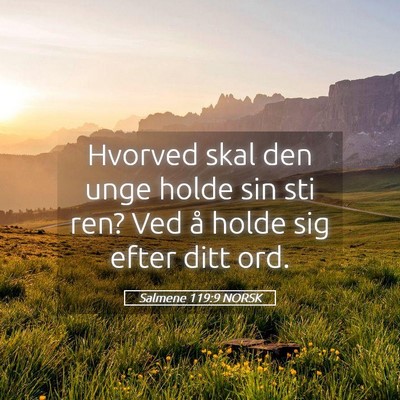 Picture 05 - Salmene 119:9 NORSK - Hvorved skal den unge holde sin sti ren? Ved å - Bible Verse Picture