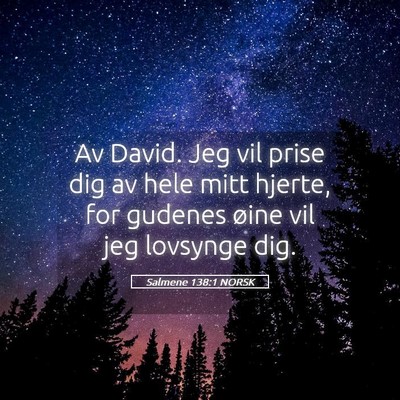 Picture 05 - Salmene 138:1 NORSK - Av David. Jeg vil prise dig av hele mitt hjerte, - Bible Verse Picture