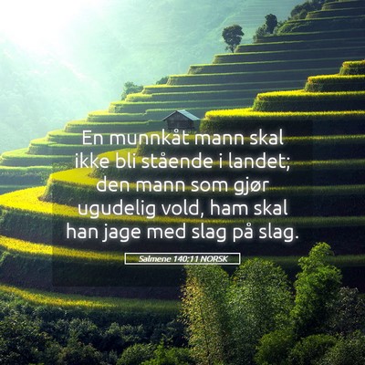 Picture 05 - Salmene 140:11 NORSK - En munnkåt mann skal ikke bli stående i landet; - Bible Verse Picture