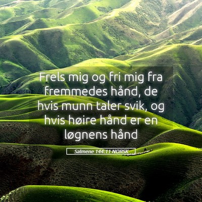Picture 05 - Salmene 144:11 NORSK - Frels mig og fri mig fra fremmedes hånd, de hvis - Bible Verse Picture
