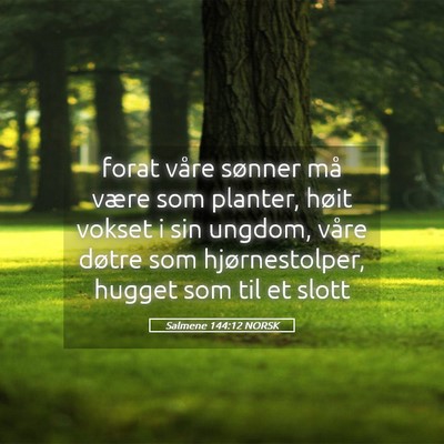 Picture 05 - Salmene 144:12 NORSK - forat våre sønner må være som planter, høit - Bible Verse Picture