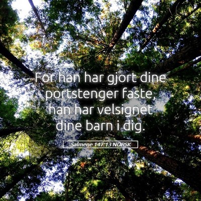 Picture 05 - Salmene 147:13 NORSK - For han har gjort dine portstenger faste, han har - Bible Verse Picture