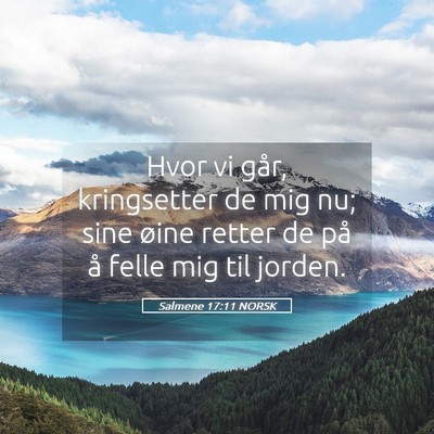 Picture 05 - Salmene 17:11 NORSK - Hvor vi går, kringsetter de mig nu; sine øine - Bible Verse Picture