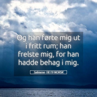 Picture 05 - Salmene 18:19 NORSK - Og han førte mig ut i fritt rum; han frelste - Bible Verse Picture