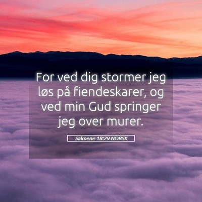 Picture 05 - Salmene 18:29 NORSK - For ved dig stormer jeg løs på fiendeskarer, og - Bible Verse Picture