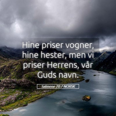 Picture 05 - Salmene 20:7 NORSK - Hine priser vogner, hine hester, men vi priser - Bible Verse Picture