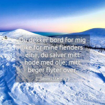 Picture 05 - Salmene 23:5 NORSK - Du dekker bord for mig like for mine fienders - Bible Verse Picture