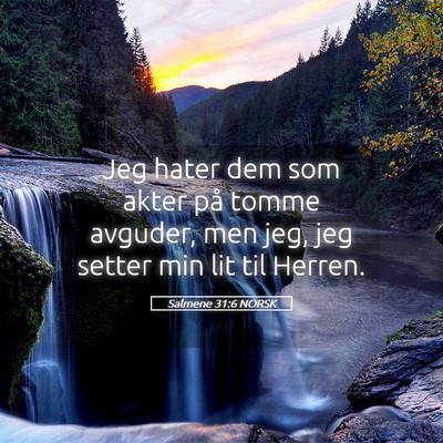 Picture 05 - Salmene 31:6 NORSK - Jeg hater dem som akter på tomme avguder, men - Bible Verse Picture