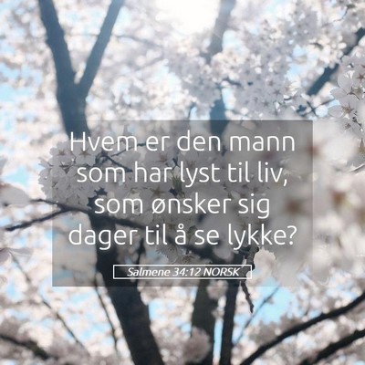 Picture 05 - Salmene 34:12 NORSK - Hvem er den mann som har lyst til liv, som - Bible Verse Picture