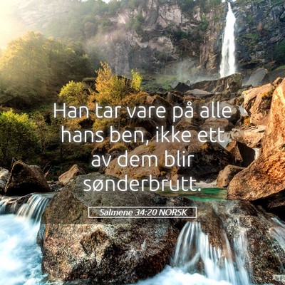Picture 05 - Salmene 34:20 NORSK - Han tar vare på alle hans ben, ikke ett av dem - Bible Verse Picture