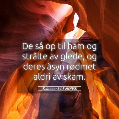 Picture 05 - Salmene 34:5 NORSK - De så op til ham og strålte av glede, og deres - Bible Verse Picture