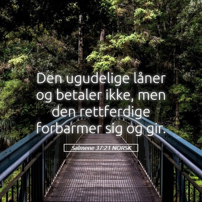 Picture 05 - Salmene 37:21 NORSK - Den ugudelige låner og betaler ikke, men den - Bible Verse Picture