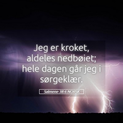 Picture 05 - Salmene 38:6 NORSK - Jeg er kroket, aldeles nedbøiet; hele dagen går - Bible Verse Picture