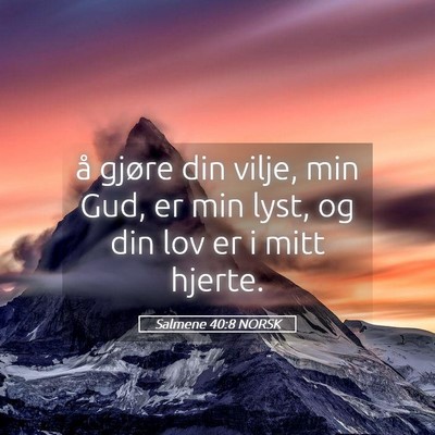 Picture 05 - Salmene 40:8 NORSK - å gjøre din vilje, min Gud, er min lyst, og din - Bible Verse Picture