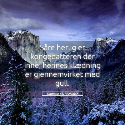 Picture 05 - Salmene 45:13 NORSK - Såre herlig er kongedatteren der inne; hennes - Bible Verse Picture