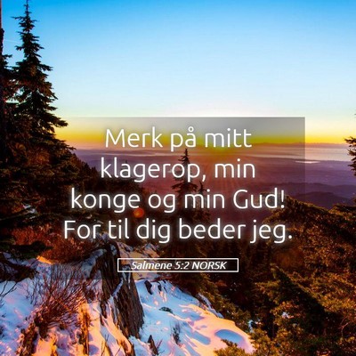 Picture 05 - Salmene 5:2 NORSK - Merk på mitt klagerop, min konge og min Gud! For - Bible Verse Picture
