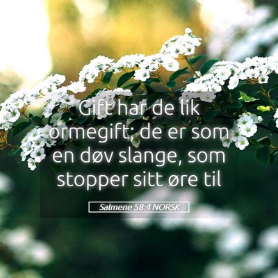 Picture 05 - Salmene 58:4 NORSK - Gift har de lik ormegift; de er som en døv - Bible Verse Picture
