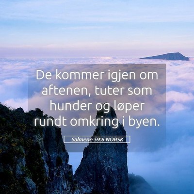 Picture 05 - Salmene 59:6 NORSK - De kommer igjen om aftenen, tuter som hunder og - Bible Verse Picture