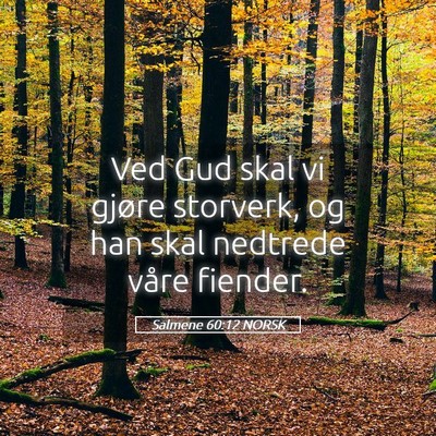 Picture 05 - Salmene 60:12 NORSK - Ved Gud skal vi gjøre storverk, og han skal - Bible Verse Picture