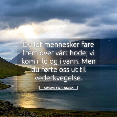Picture 05 - Salmene 66:12 NORSK - Du lot mennesker fare frem over vårt hode; vi - Bible Verse Picture