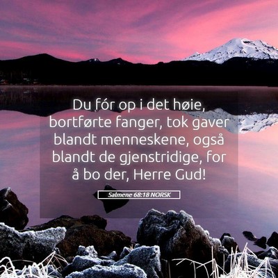 Picture 05 - Salmene 68:18 NORSK - Du fór op i det høie, bortførte fanger, tok - Bible Verse Picture