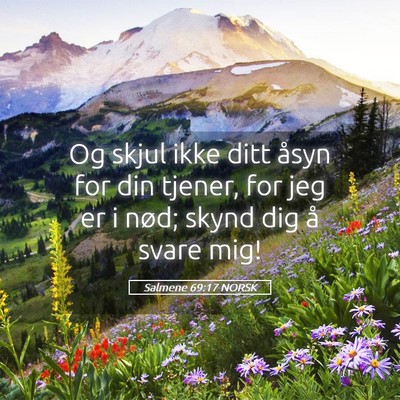 Picture 05 - Salmene 69:17 NORSK - Og skjul ikke ditt åsyn for din tjener, for jeg - Bible Verse Picture