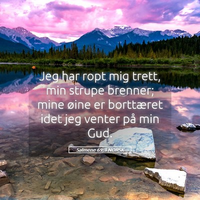 Picture 05 - Salmene 69:3 NORSK - Jeg har ropt mig trett, min strupe brenner; mine - Bible Verse Picture