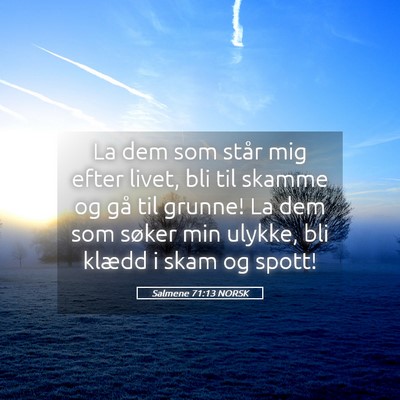 Picture 05 - Salmene 71:13 NORSK - La dem som står mig efter livet, bli til skamme - Bible Verse Picture