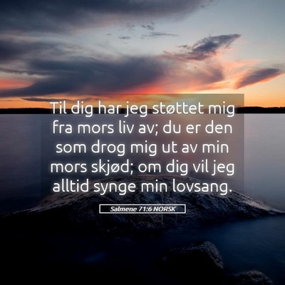 Picture 05 - Salmene 71:6 NORSK - Til dig har jeg støttet mig fra mors liv av; du - Bible Verse Picture