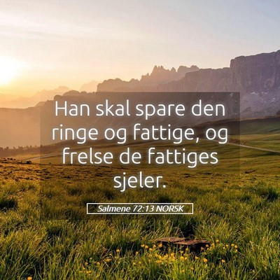 Picture 05 - Salmene 72:13 NORSK - Han skal spare den ringe og fattige, og frelse de - Bible Verse Picture