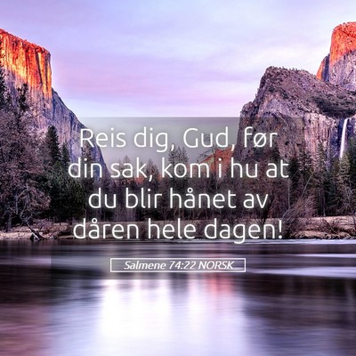 Picture 05 - Salmene 74:22 NORSK - Reis dig, Gud, før din sak, kom i hu at du blir - Bible Verse Picture