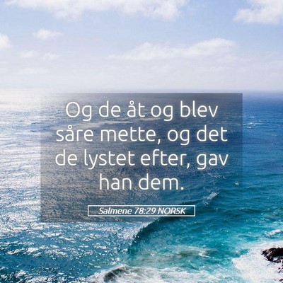 Picture 05 - Salmene 78:29 NORSK - Og de åt og blev såre mette, og det de lystet - Bible Verse Picture
