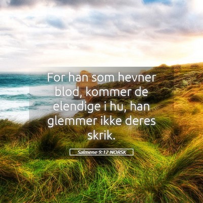 Picture 05 - Salmene 9:12 NORSK - For han som hevner blod, kommer de elendige i hu, - Bible Verse Picture