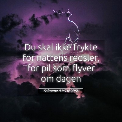 Picture 05 - Salmene 91:5 NORSK - Du skal ikke frykte for nattens redsler, for pil - Bible Verse Picture