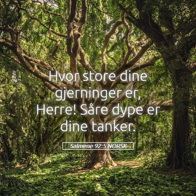 Picture 05 - Salmene 92:5 NORSK - Hvor store dine gjerninger er, Herre! Såre dype - Bible Verse Picture
