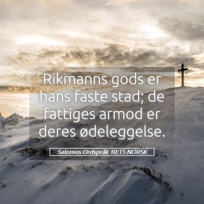 Picture 05 - Salomos Ordspråk 10:15 NORSK - Rikmanns gods er hans faste stad; de fattiges - Bible Verse Picture