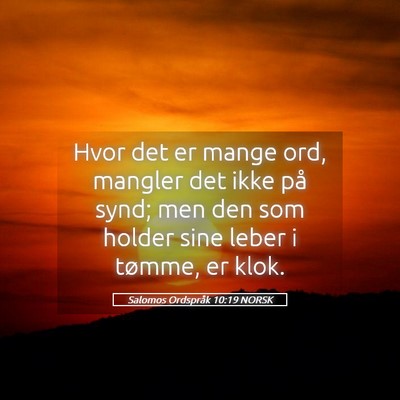 Picture 05 - Salomos Ordspråk 10:19 NORSK - Hvor det er mange ord, mangler det ikke på synd; - Bible Verse Picture