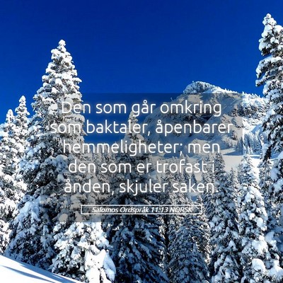 Picture 05 - Salomos Ordspråk 11:13 NORSK - Den som går omkring som baktaler, åpenbarer - Bible Verse Picture