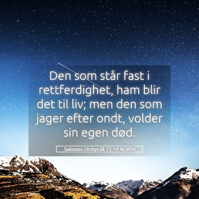 Picture 05 - Salomos Ordspråk 11:19 NORSK - Den som står fast i rettferdighet, ham blir det - Bible Verse Picture