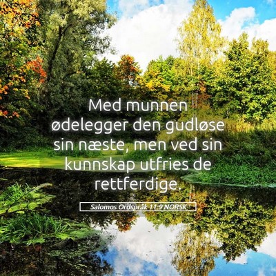 Picture 05 - Salomos Ordspråk 11:9 NORSK - Med munnen ødelegger den gudløse sin næste, - Bible Verse Picture