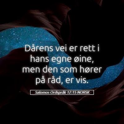 Picture 05 - Salomos Ordspråk 12:15 NORSK - Dårens vei er rett i hans egne øine, men den - Bible Verse Picture