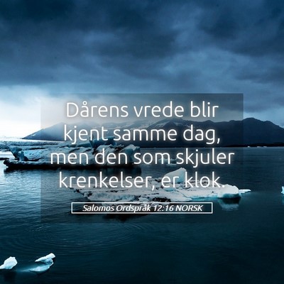 Picture 05 - Salomos Ordspråk 12:16 NORSK - Dårens vrede blir kjent samme dag, men den som - Bible Verse Picture