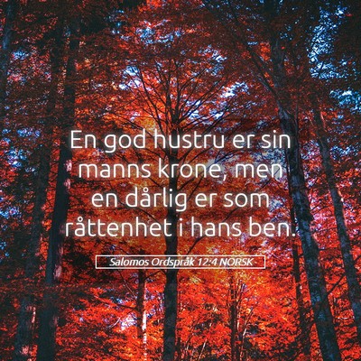 Picture 05 - Salomos Ordspråk 12:4 NORSK - En god hustru er sin manns krone, men en dårlig - Bible Verse Picture