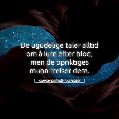 Picture 05 - Salomos Ordspråk 12:6 NORSK - De ugudelige taler alltid om å lure efter blod, - Bible Verse Picture