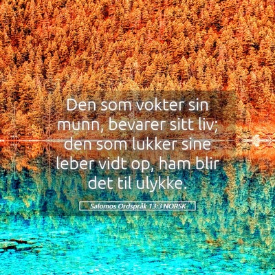 Picture 05 - Salomos Ordspråk 13:3 NORSK - Den som vokter sin munn, bevarer sitt liv; den - Bible Verse Picture