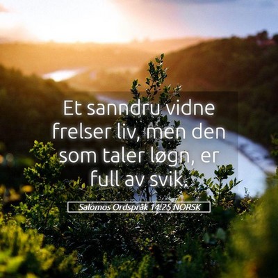 Picture 05 - Salomos Ordspråk 14:25 NORSK - Et sanndru vidne frelser liv, men den som taler - Bible Verse Picture