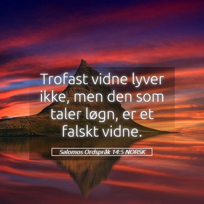 Picture 05 - Salomos Ordspråk 14:5 NORSK - Trofast vidne lyver ikke, men den som taler - Bible Verse Picture